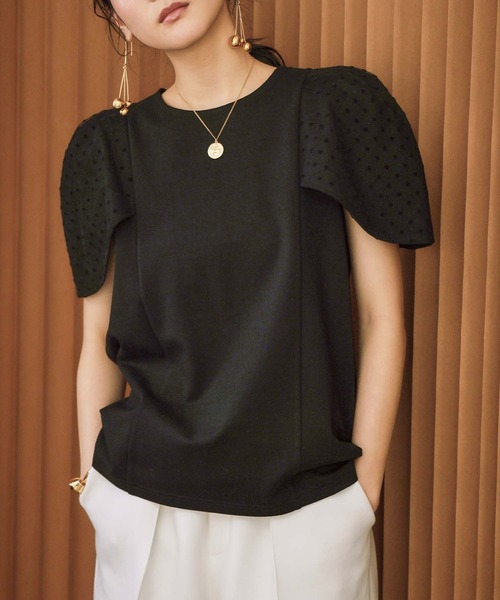ELFRANK(エルフランク)の「ダンボール ドット パフスリーブ トップス《着用動画あり》(Tシャツ/カットソー・レディース・オフホワイト/ブラック・L/M)」の6枚目の写真