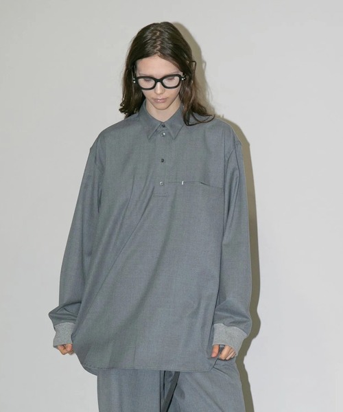 my beautiful landlet（マイビューティフルランドレット）の「【my beautiful landlet】WASHABLE WOOL OVERSIZE POLO SHIRT（Tシャツ/カットソー・キッズ・ブラック/グレー/ベージュ・1/0）」の4枚目の写真