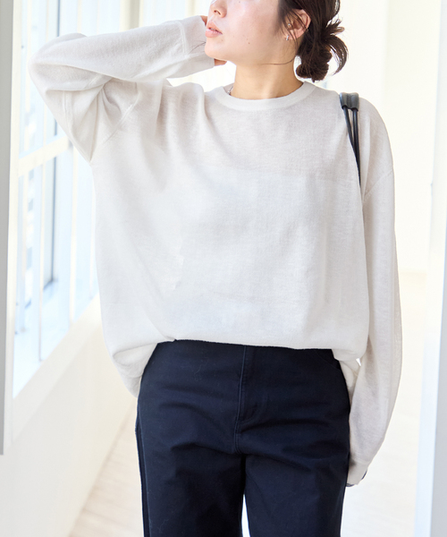 U by SPICK&SPAN(ユーバイスピックアンドスパン)の「ウォッシャブルシアーオーバーニット(ニット/セーター・レディース・ホワイト/マルチ/サックスブルー・FREE)」の1枚目の写真