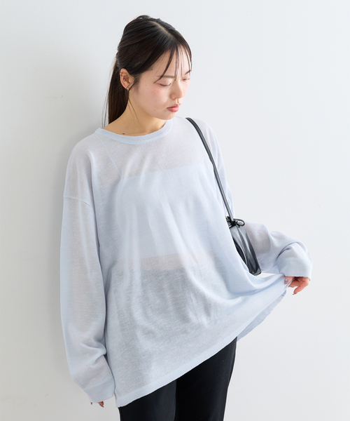 U by SPICK&SPAN(ユーバイスピックアンドスパン)の「ウォッシャブルシアーオーバーニット(ニット/セーター・レディース・ホワイト/マルチ/サックスブルー・FREE)」の2枚目の写真