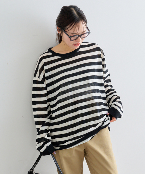 U by SPICK&SPAN(ユーバイスピックアンドスパン)の「ウォッシャブルシアーオーバーニット(ニット/セーター・レディース・ホワイト/マルチ/サックスブルー・FREE)」の3枚目の写真