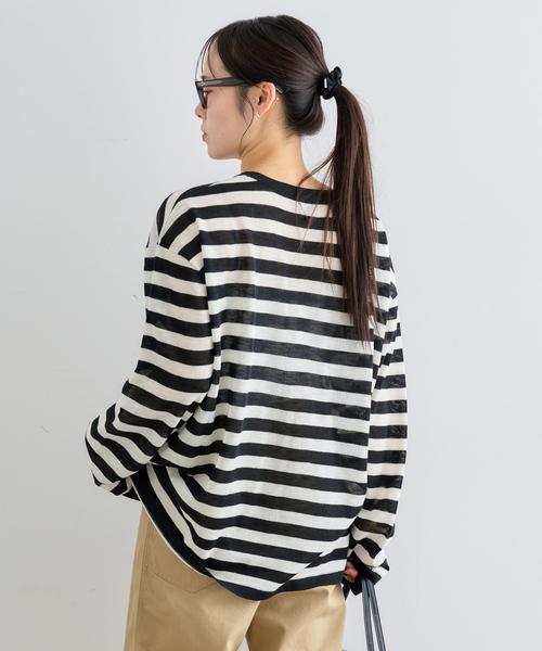 U by SPICK&SPAN(ユーバイスピックアンドスパン)の「ウォッシャブルシアーオーバーニット(ニット/セーター・レディース・ホワイト/マルチ/サックスブルー・FREE)」の4枚目の写真