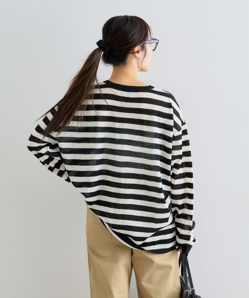 U by SPICK&SPAN(ユーバイスピックアンドスパン)の「ウォッシャブルシアーオーバーニット(ニット/セーター・レディース・ホワイト/マルチ/サックスブルー・FREE)」の5枚目の写真