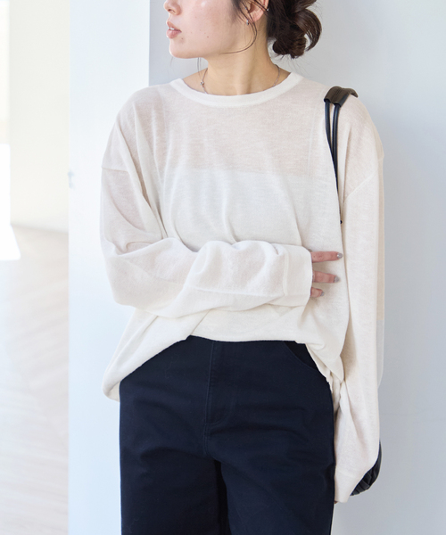 U by SPICK&SPAN(ユーバイスピックアンドスパン)の「ウォッシャブルシアーオーバーニット(ニット/セーター・レディース・ホワイト/マルチ/サックスブルー・FREE)」の19枚目の写真