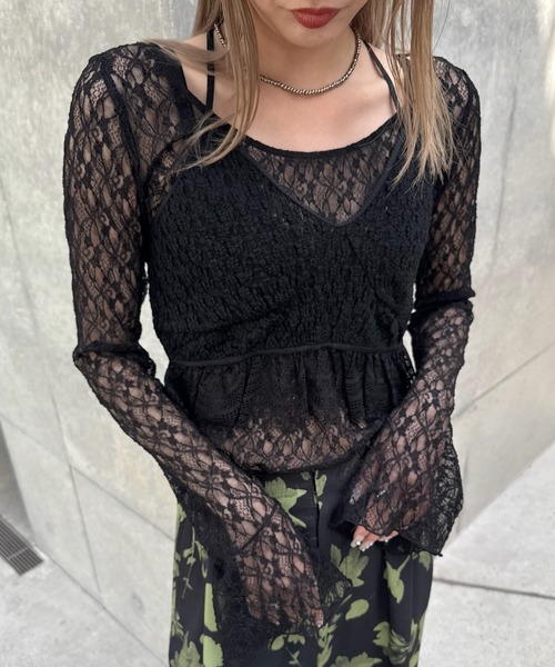 Ameri（アメリ）の「CUT LACE BUSTIER SET TOP（シャツ/ブラウス・レディース・アイボリー/ブラック・FREE）」の2枚目の写真