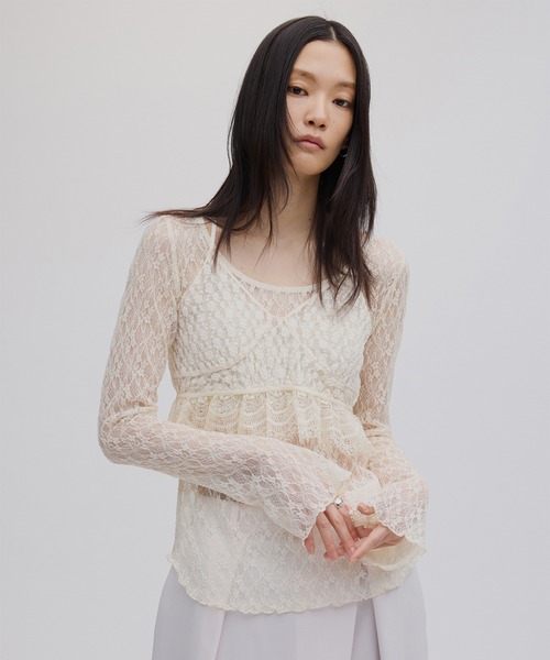 Ameri（アメリ）の「CUT LACE BUSTIER SET TOP（シャツ/ブラウス・レディース・アイボリー/ブラック・FREE）」の3枚目の写真