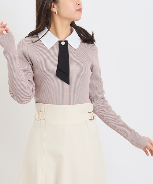 ASTORIA ODIER（アストリアオディール）の「３wayデタッチャブルボウタイニット(300日着られるニット/イージーケア/ウォッシャブル)（ニット/セーター・レディース・ネイビー/グレイッシュブルー/ホワイト×ブルー/ピンクベージュ・MEDIUM）」の17枚目の写真