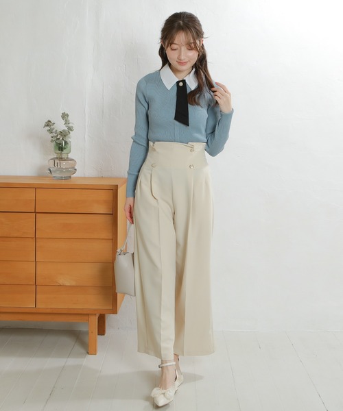 ASTORIA ODIER（アストリアオディール）の「３wayデタッチャブルボウタイニット(300日着られるニット/イージーケア/ウォッシャブル)（ニット/セーター・レディース・ネイビー/グレイッシュブルー/ホワイト×ブルー/ピンクベージュ・MEDIUM）」の9枚目の写真