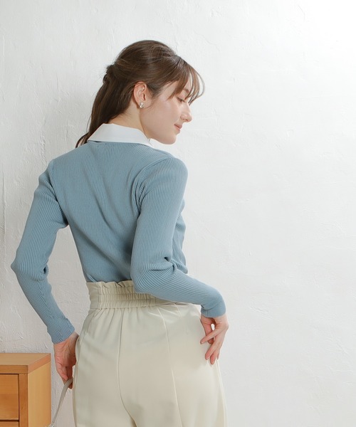 ASTORIA ODIER（アストリアオディール）の「３wayデタッチャブルボウタイニット(300日着られるニット/イージーケア/ウォッシャブル)（ニット/セーター・レディース・ネイビー/グレイッシュブルー/ホワイト×ブルー/ピンクベージュ・MEDIUM）」の7枚目の写真