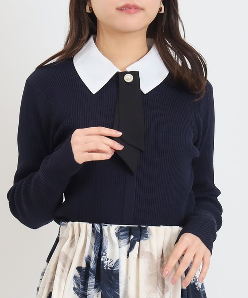 ASTORIA ODIER（アストリアオディール）の「３wayデタッチャブルボウタイニット(300日着られるニット/イージーケア/ウォッシャブル)（ニット/セーター・レディース・ネイビー/グレイッシュブルー/ホワイト×ブルー/ピンクベージュ・MEDIUM）」の20枚目の写真