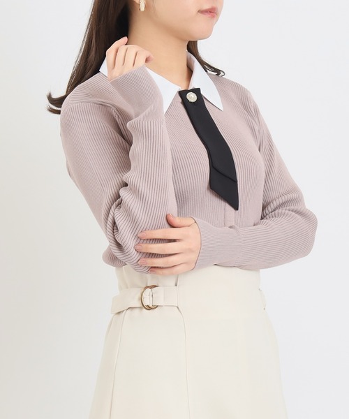 ASTORIA ODIER（アストリアオディール）の「３wayデタッチャブルボウタイニット(300日着られるニット/イージーケア/ウォッシャブル)（ニット/セーター・レディース・ネイビー/グレイッシュブルー/ホワイト×ブルー/ピンクベージュ・MEDIUM）」の16枚目の写真