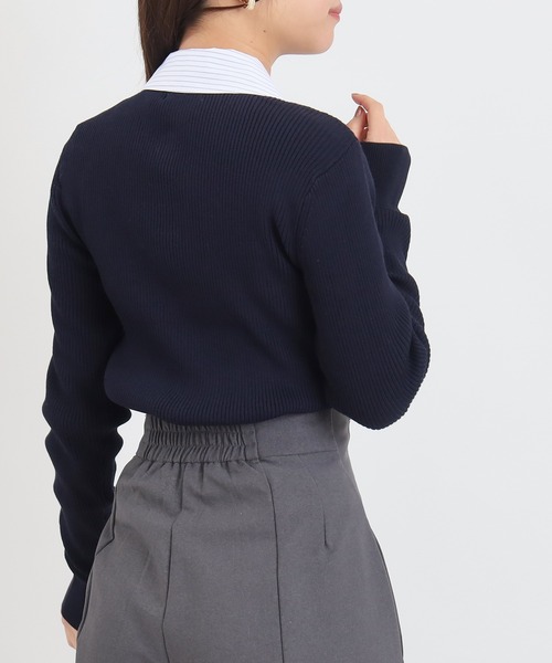 ASTORIA ODIER（アストリアオディール）の「３wayデタッチャブルボウタイニット(300日着られるニット/イージーケア/ウォッシャブル)（ニット/セーター・レディース・ネイビー/グレイッシュブルー/ホワイト×ブルー/ピンクベージュ・MEDIUM）」の12枚目の写真