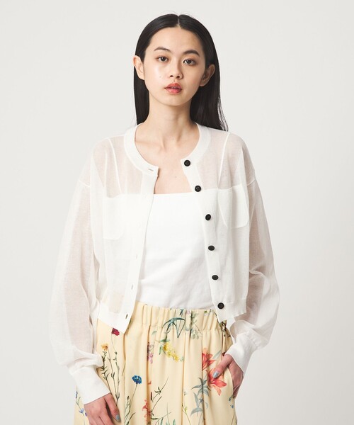 EMMEL REFINES（エメルリファインズ）の「＜EMMEL REFINES＞EM HW FILMY シアー クルーネック カーディガン（カーディガン/ボレロ・レディース・レッド/ホワイト/イエロー・FREE）」の4枚目の写真