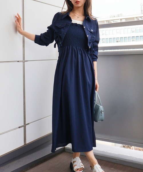 SpRay(スプレイ)の「シャーリングジャケットxキャミワンピース(ワンピース・レディース・ネイビー/ベージュ/チャコールグレー/ブラック・FREE)」の5枚目の写真