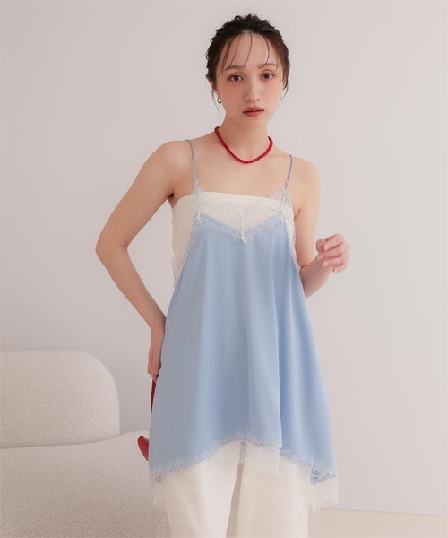 miette(ミエット)の「マットサテンレースキャミワンピース(ワンピース・レディース・ベージュ/ライトブルー/アイボリー/ブラック・FREE)」の4枚目の写真