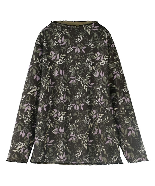 BELLUNA PLUS(ベルーナ)の「ふんわり柔らかメロー使い花柄プルオーバー(Tシャツ/カットソー・レディース・ローズ系/チャコール・MEDIUM/LARGE/X-LARGE)」の1枚目の写真