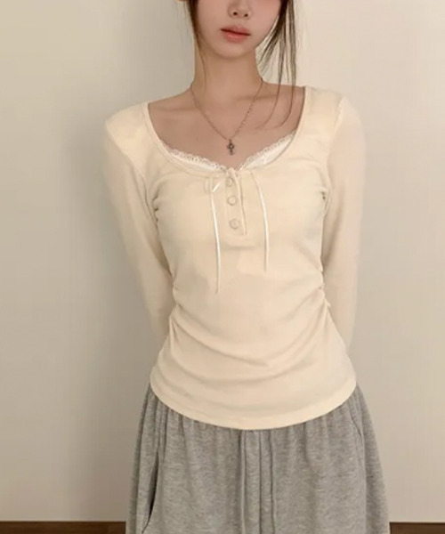 インナードッキング レイヤード風ヘンリーネックロンT（Tシャツ