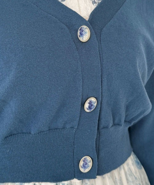 an another angelus(アンアナザーアンジェラス)の「ローズカメオ釦Vネックニットカーディガン(カーディガン/ボレロ・レディース・アイボリー/コーラルピンク/ブルー・FREE)」の6枚目の写真