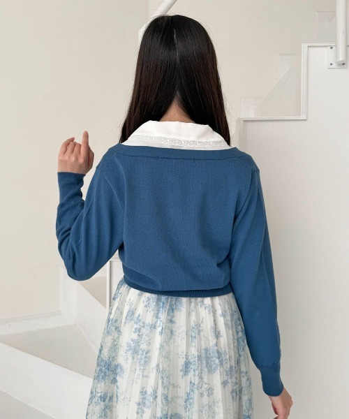 an another angelus(アンアナザーアンジェラス)の「ローズカメオ釦Vネックニットカーディガン(カーディガン/ボレロ・レディース・アイボリー/コーラルピンク/ブルー・FREE)」の8枚目の写真