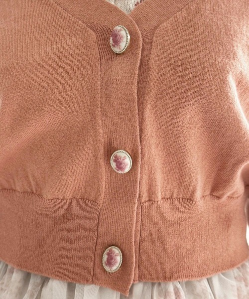 an another angelus(アンアナザーアンジェラス)の「ローズカメオ釦Vネックニットカーディガン(カーディガン/ボレロ・レディース・アイボリー/コーラルピンク/ブルー・FREE)」の11枚目の写真