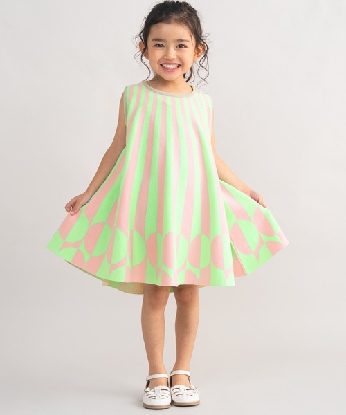 ami amie（アミアミ）の「＊綿100％＊ノースリーブグラフィックAラインワンピース（ワンピース・キッズ・サックスブルー/ライトグリーン・115cm/130cm/100cm）」の2枚目の写真