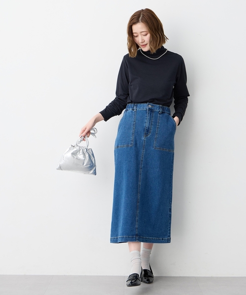 Petit Honfleur(プチオンフルール)の「袖シャーリングハイネックトップス(Tシャツ/カットソー・レディース・アイボリー/ブラック/サックスブルー/グレー・M/L)」の21枚目の写真