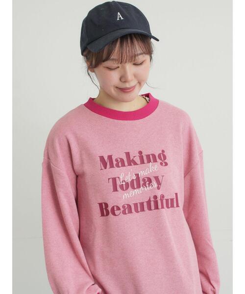 Samansa Mos2(サマンサ モスモス)の「リンガーロゴスウェット(Tシャツ/カットソー・レディース・キナリ/ピンク/グレー・F)」の3枚目の写真