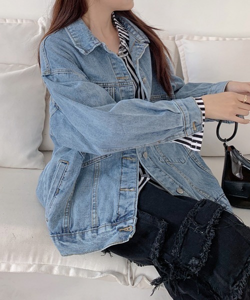 shoppinggo(ショッピングゴー)の「デニムジャケット アウター ジージャン Gジャン カラーネック 長袖 ショート丈 デニム(デニムジャケット・レディース・ブルー系その他/ブルー・L/M)」の8枚目の写真