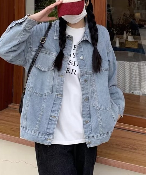 shoppinggo(ショッピングゴー)の「デニムジャケット アウター ジージャン Gジャン カラーネック 長袖 ショート丈 デニム(デニムジャケット・レディース・ブルー系その他/ブルー・L/M)」の12枚目の写真
