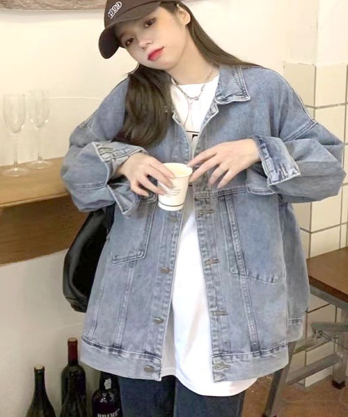 shoppinggo(ショッピングゴー)の「デニムジャケット アウター ジージャン Gジャン カラーネック 長袖 ショート丈 デニム(デニムジャケット・レディース・ブルー系その他/ブルー・L/M)」の15枚目の写真