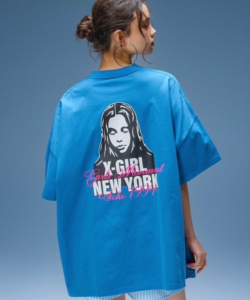 X-girl（エックスガール）の「FACE AND SCRIPT MIX LOGO S/S BIG TEE DRESS（ワンピース・レディース・ブルー/ブラック/ホワイト・S/M）」の18枚目の写真