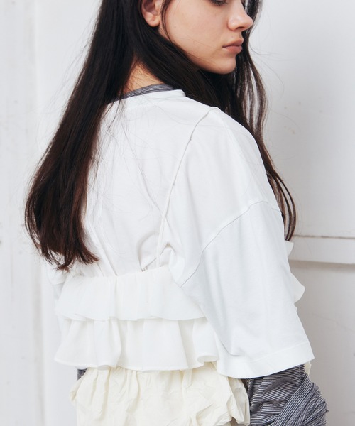 LE CIEL BLEU(ルシェルブルー)の「ラッフルビスチェトップ / Ruffled Bustier Top(その他トップス・レディース・ブラック/オフホワイト・36)」の3枚目の写真