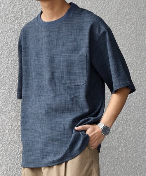 SHIPS any（シップス エニィ）の「SHIPS any:〈洗濯機可能〉FUTURE LINEN CANVAS リネンライク デザイン リブ ポケット Tシャツ◆（Tシャツ/カットソー・メンズ・オリーブ/ネイビー/ブルー/ブラウン・SMALL/LARGE/MEDIUM）」の4枚目の写真