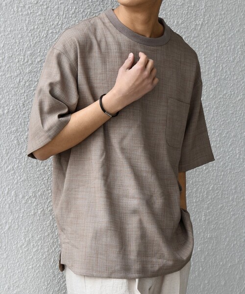 SHIPS any（シップス エニィ）の「SHIPS any:〈洗濯機可能〉FUTURE LINEN CANVAS リネンライク デザイン リブ ポケット Tシャツ◆（Tシャツ/カットソー・メンズ・オリーブ/ネイビー/ブルー/ブラウン・SMALL/LARGE/MEDIUM）」の7枚目の写真