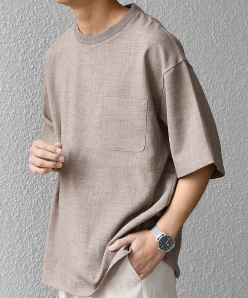 SHIPS any（シップス エニィ）の「SHIPS any:〈洗濯機可能〉FUTURE LINEN CANVAS リネンライク デザイン リブ ポケット Tシャツ◆（Tシャツ/カットソー・メンズ・オリーブ/ネイビー/ブルー/ブラウン・SMALL/LARGE/MEDIUM）」の8枚目の写真
