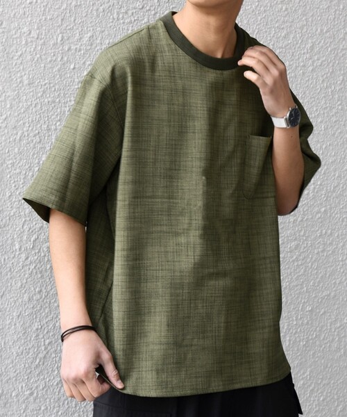 SHIPS any（シップス エニィ）の「SHIPS any:〈洗濯機可能〉FUTURE LINEN CANVAS リネンライク デザイン リブ ポケット Tシャツ◆（Tシャツ/カットソー・メンズ・オリーブ/ネイビー/ブルー/ブラウン・SMALL/LARGE/MEDIUM）」の12枚目の写真