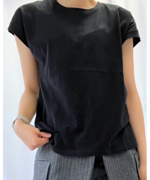 amini(アミニ)の「フレンチスリーブカットソー(Tシャツ/カットソー・レディース・パープル/ブラック/ブルーグリーン/オフホワイト・MEDIUM)」の2枚目の写真
