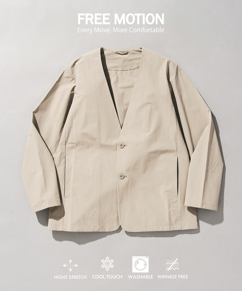 417 EDIFICE（フォーワンセブンエディフィス）の「【FREE MOTION】 カーディガンジャケット（ノーカラージャケット・メンズ・カーキ/ブラック系その他/ベージュ・LARGE/MEDIUM/SMALL）」の2枚目の写真