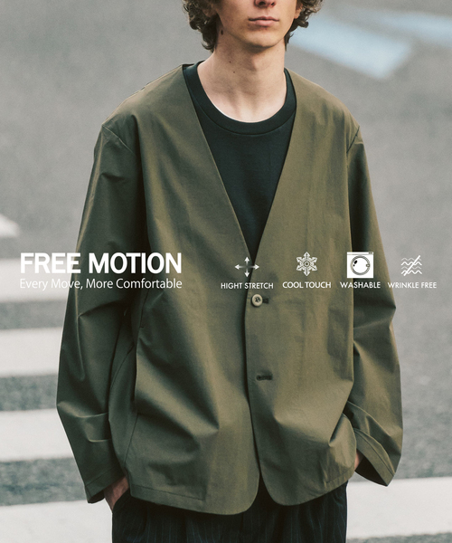 417 EDIFICE（フォーワンセブンエディフィス）の「【FREE MOTION】 カーディガンジャケット（ノーカラージャケット・メンズ・カーキ/ブラック系その他/ベージュ・LARGE/MEDIUM/SMALL）」の3枚目の写真