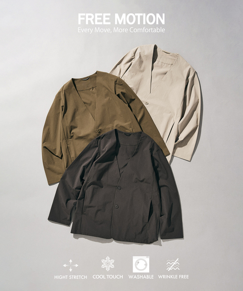 417 EDIFICE（フォーワンセブンエディフィス）の「【FREE MOTION】 カーディガンジャケット（ノーカラージャケット・メンズ・カーキ/ブラック系その他/ベージュ・LARGE/MEDIUM/SMALL）」の4枚目の写真