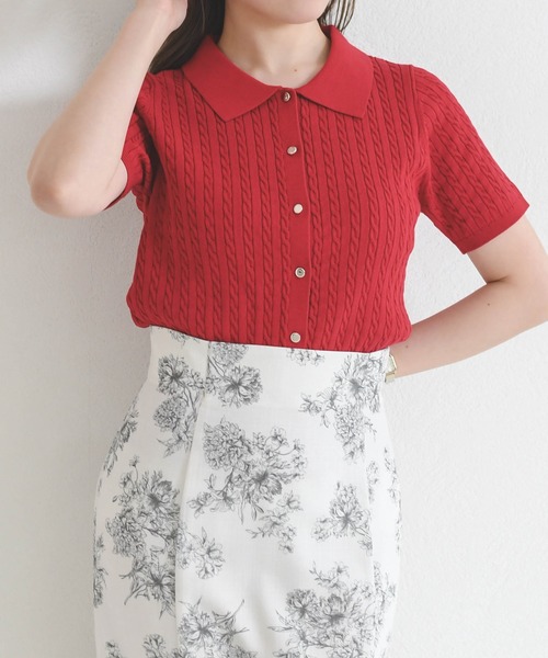 MISCH MASCH（ミッシュマッシュ）の「2026春夏新作 ケーブルポロ襟ニット（ニット/セーター・レディース・ブラック/ホワイト/レッド/シルバー・ﾌﾘ-）」の12枚目の写真