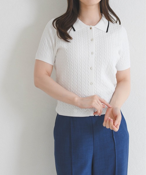 MISCH MASCH（ミッシュマッシュ）の「2026春夏新作 ケーブルポロ襟ニット（ニット/セーター・レディース・ブラック/ホワイト/レッド/シルバー・ﾌﾘ-）」の13枚目の写真
