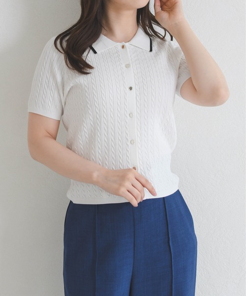 MISCH MASCH（ミッシュマッシュ）の「2026春夏新作 ケーブルポロ襟ニット（ニット/セーター・レディース・ブラック/ホワイト/レッド/シルバー・ﾌﾘ-）」の14枚目の写真