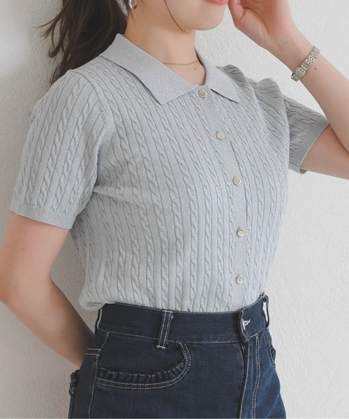 MISCH MASCH（ミッシュマッシュ）の「2026春夏新作 ケーブルポロ襟ニット（ニット/セーター・レディース・ブラック/ホワイト/レッド/シルバー・ﾌﾘ-）」の18枚目の写真