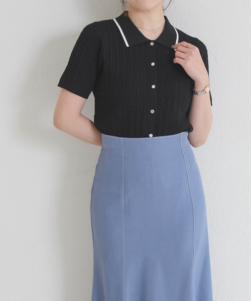 MISCH MASCH（ミッシュマッシュ）の「2026春夏新作 ケーブルポロ襟ニット（ニット/セーター・レディース・ブラック/ホワイト/レッド/シルバー・ﾌﾘ-）」の7枚目の写真