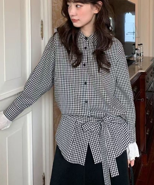 Achic(アシック)の「クラシックチェック リボンタイシャツ(Tシャツ/カットソー・レディース・ブラック・M)」の4枚目の写真