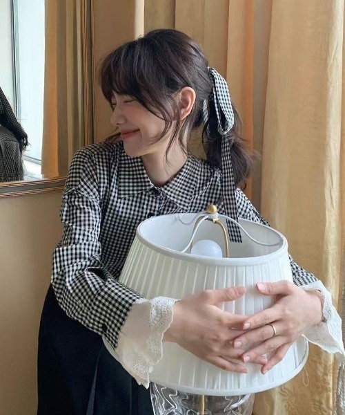 Achic(アシック)の「クラシックチェック リボンタイシャツ(Tシャツ/カットソー・レディース・ブラック・M)」の5枚目の写真