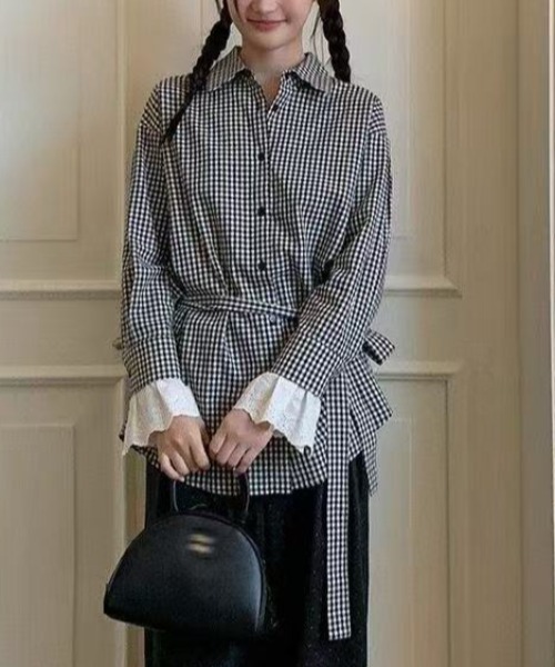 Achic(アシック)の「クラシックチェック リボンタイシャツ(Tシャツ/カットソー・レディース・ブラック・M)」の7枚目の写真