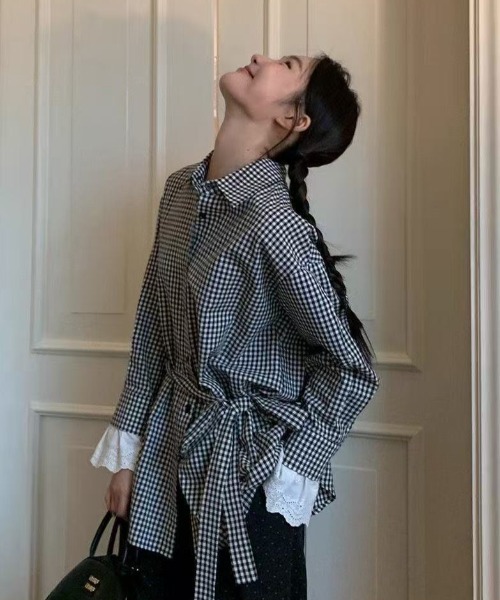 Achic(アシック)の「クラシックチェック リボンタイシャツ(Tシャツ/カットソー・レディース・ブラック・M)」の8枚目の写真