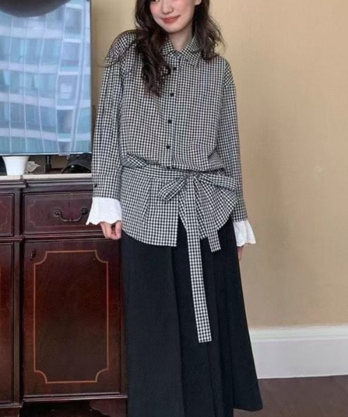 Achic(アシック)の「クラシックチェック リボンタイシャツ(Tシャツ/カットソー・レディース・ブラック・M)」の11枚目の写真